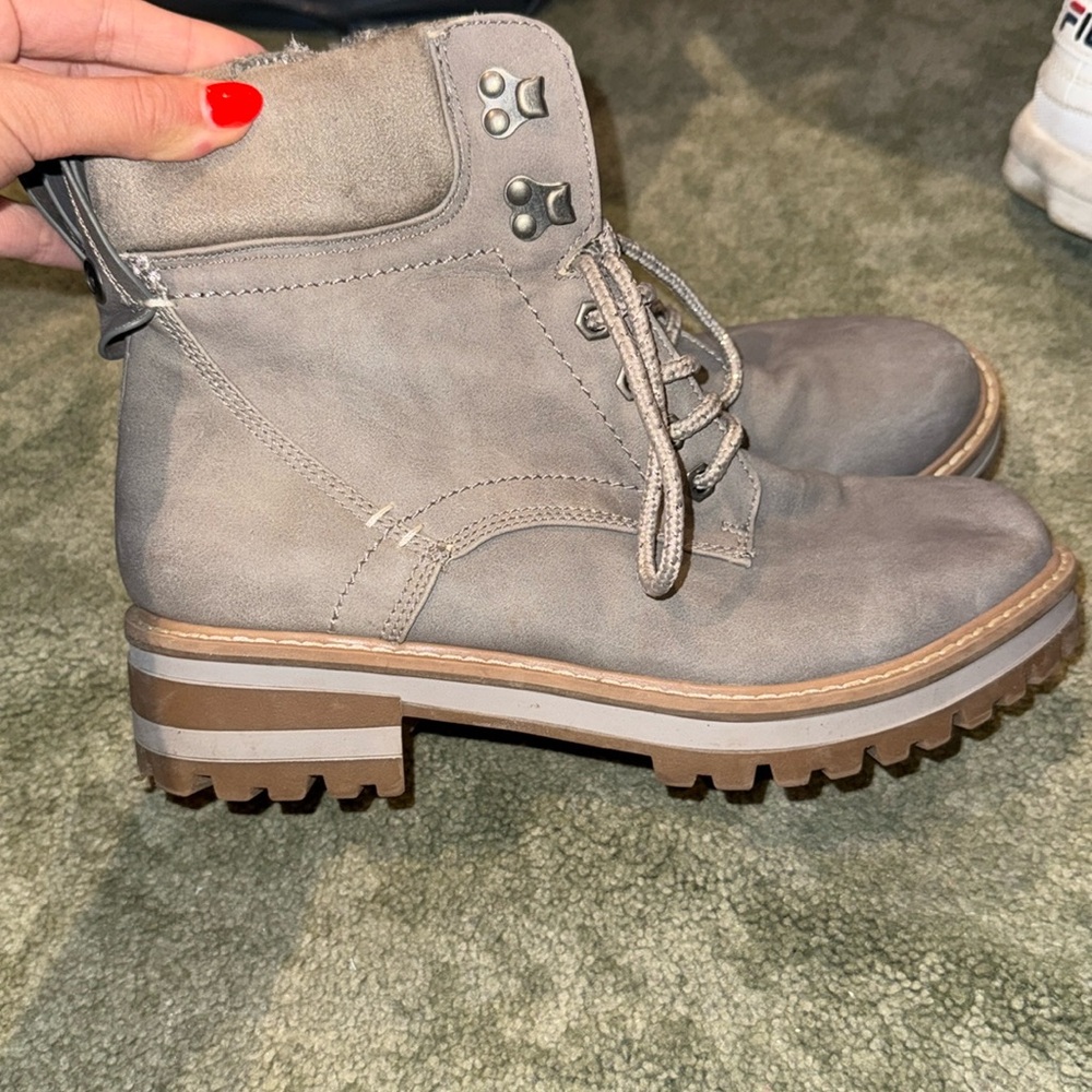 Call It Spring gray combat boots with silver glitter tie up laces